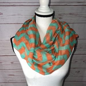 Ladies Lightweight spring colors apricot and mint Chevron infinity scarf
